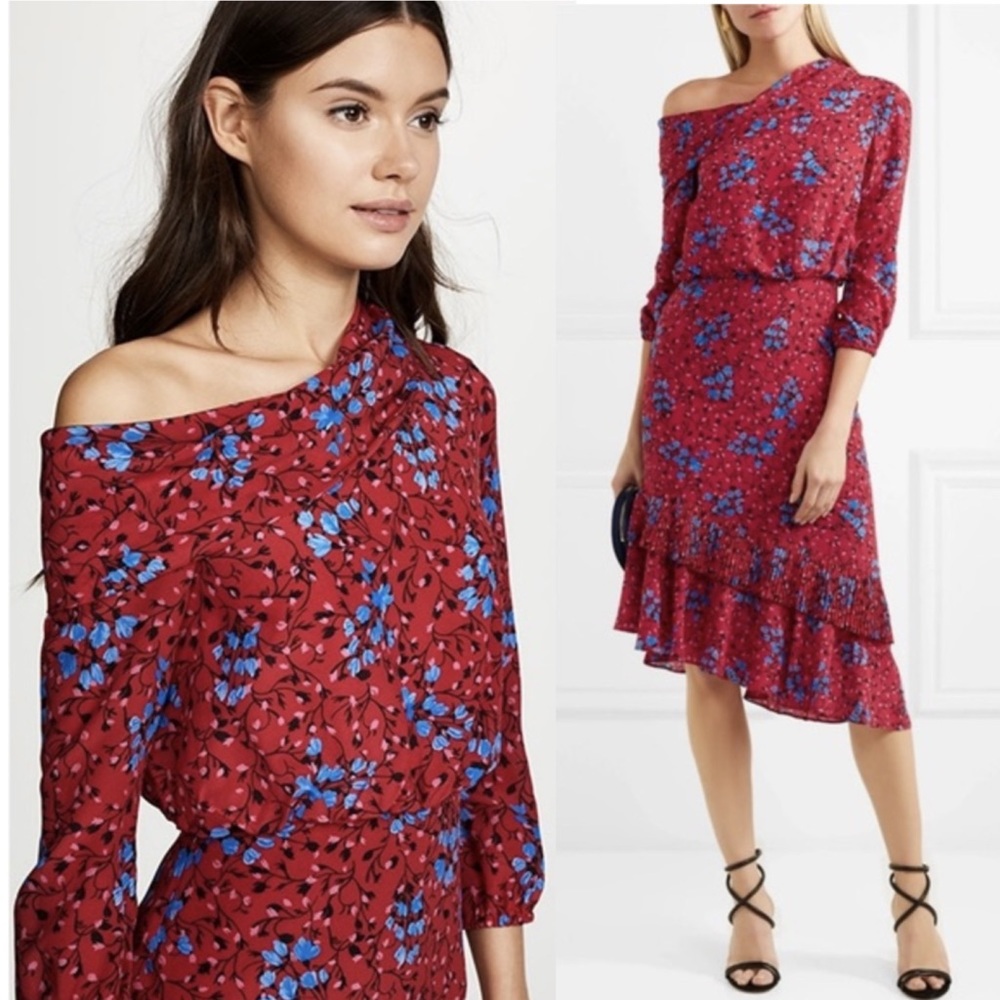 NWT💋SALONI Lexie Asymmetrical Pleated Silk Dress size 2